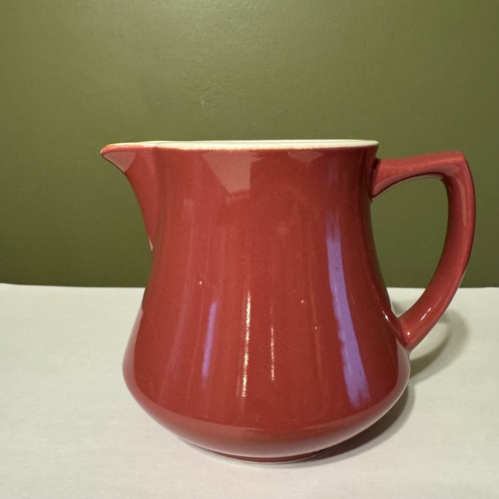 Vintage Hall China Maroon Burgundy Ceramic Pitcher Mid Century Modern MCM 6 inch